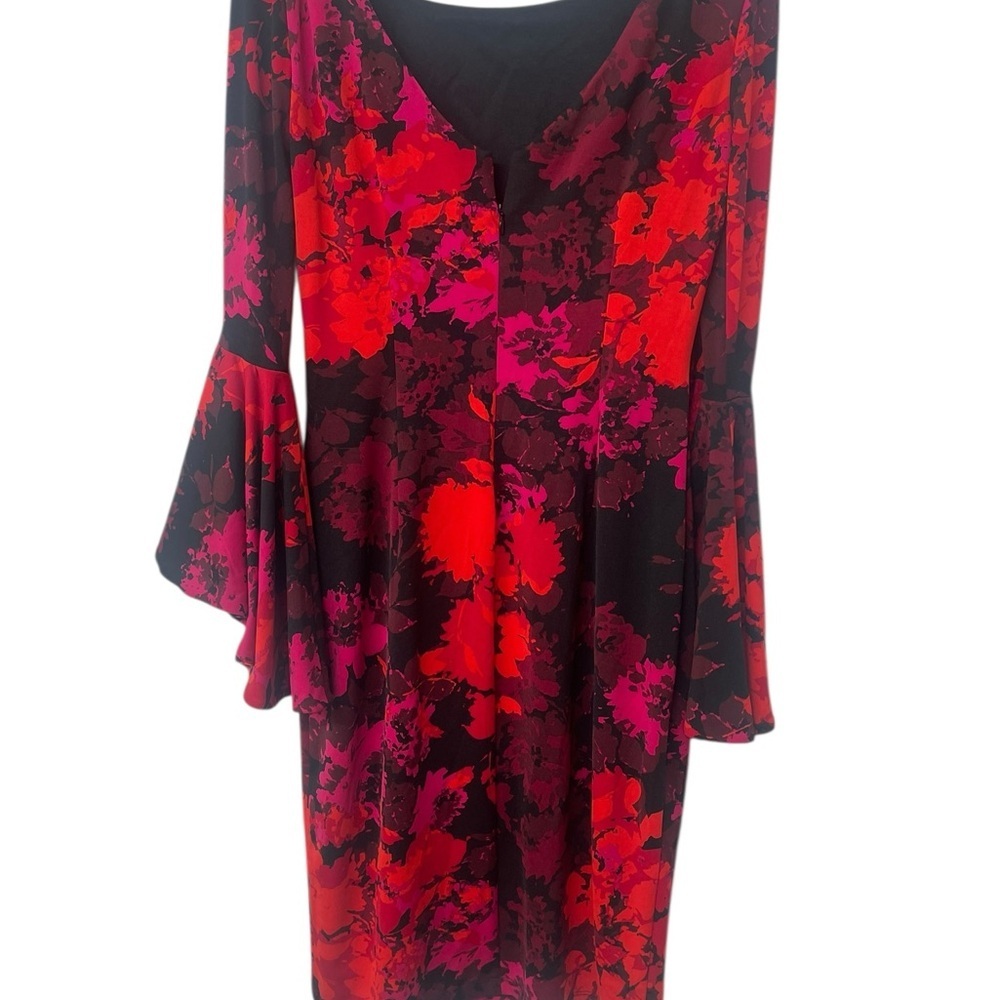 FRANK LYMAN design red/black Floral Bell-Sleeve
Sheath Dress dress size 4 - Picture 9 of 13